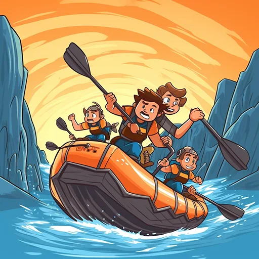 water rafting in a river with dangerous water