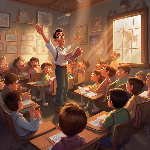teacher entertaining class room cartoon