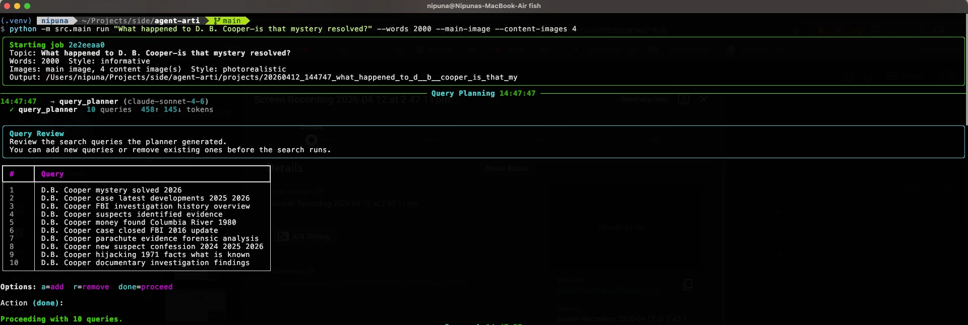 Research — query planning and Tavily search results